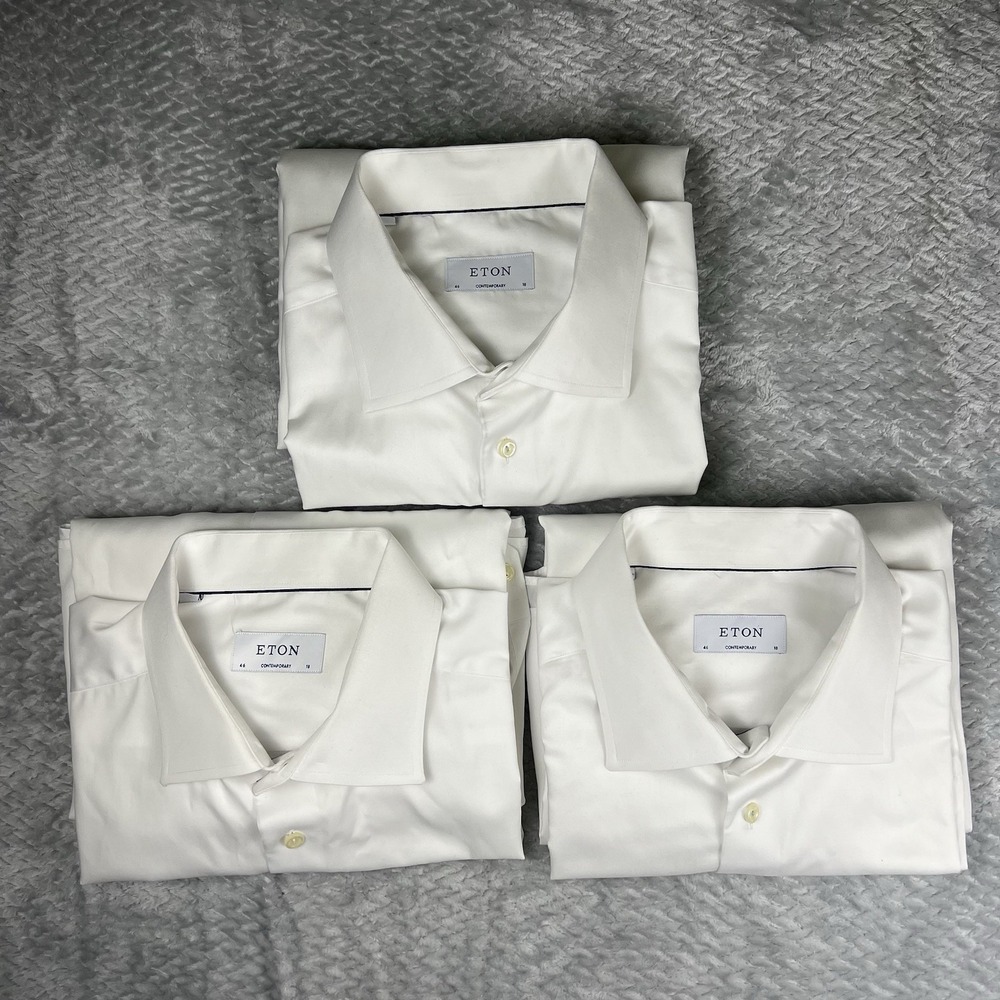 Eton Contemporary Dress Shirts Lot 3 Mens 18 EU46 White 100% Cotton Luxury